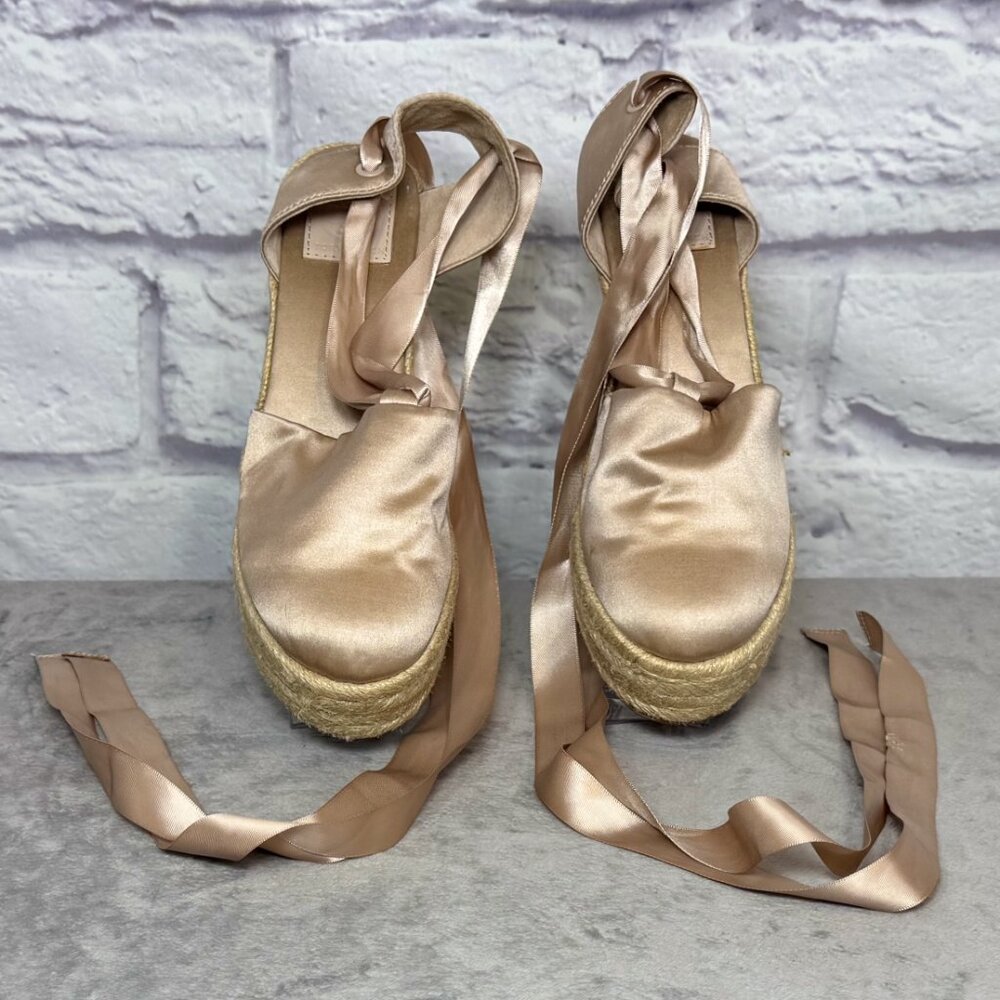 Tory Burch Elisa Satin Rose Gold Ankle Tie Espadrilles - Picture 3 of 7